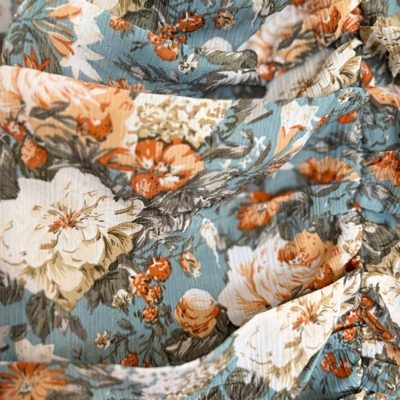 Hello‎ Molly Basque Sage Floral Ruched Mini Dress Size Small - Picture 11 of 14